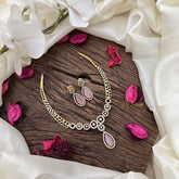 Vriksham Tear Drop AD Stone Hasli Choker-Baby Pink-G16278
